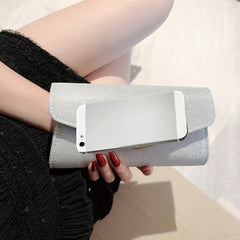 Metal Chain Flap Handbag Elegant Sparkly Purse Classic Evening Bag