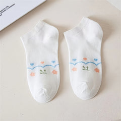 5 Pairs Floral Print Ankle Socks Soft Lightweight Women's Stockings
