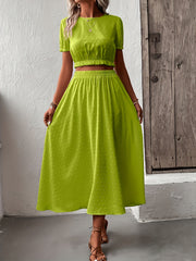 Casual Two Piece Set Short Sleeve Cropped Tops & Maxi Skirts Outfits