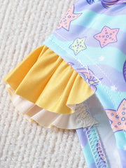 Toddler Girls' Unicorn Graphic 2pcs Swimwear Set with Bow Shoulder Top