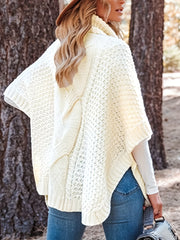 Casual Sweater Women's Plus Solid Cable Batwing Sleeve High Neck