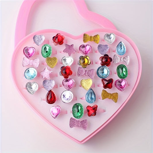 Colorful Resin Crystal Princess Ring Set, Assorted Colors, 10-50pcs