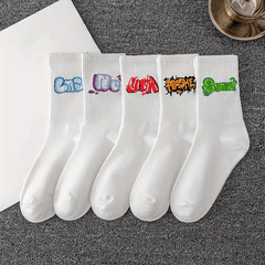 5 Pairs Letter Graffiti Socks Sports Socks Women's Stockings & Hosiery