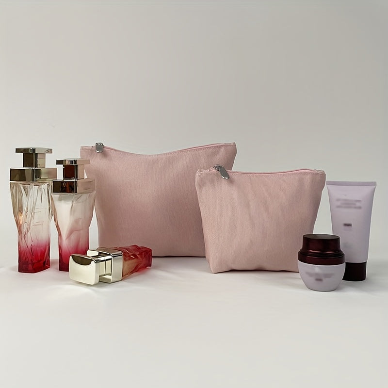 2pcs Travel Makeup Pouch Set Water Resistant Solid Style Zipper Bag Girls Women