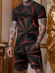 3D Print Men's 2Pcs Casual Short Sleeve T-shirt & Drawstring Shorts Set