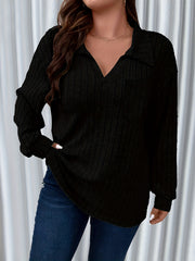 Casual Sweater Solid Ribbed Knit Long Sleeve Pullover
