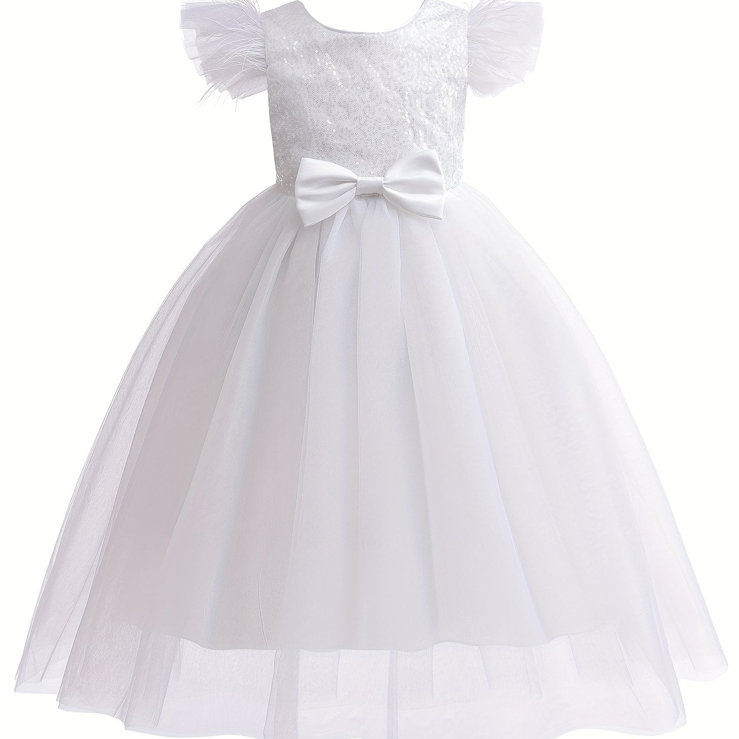 Sequin Short Sleeve Princess Dress With Tulle for Girls