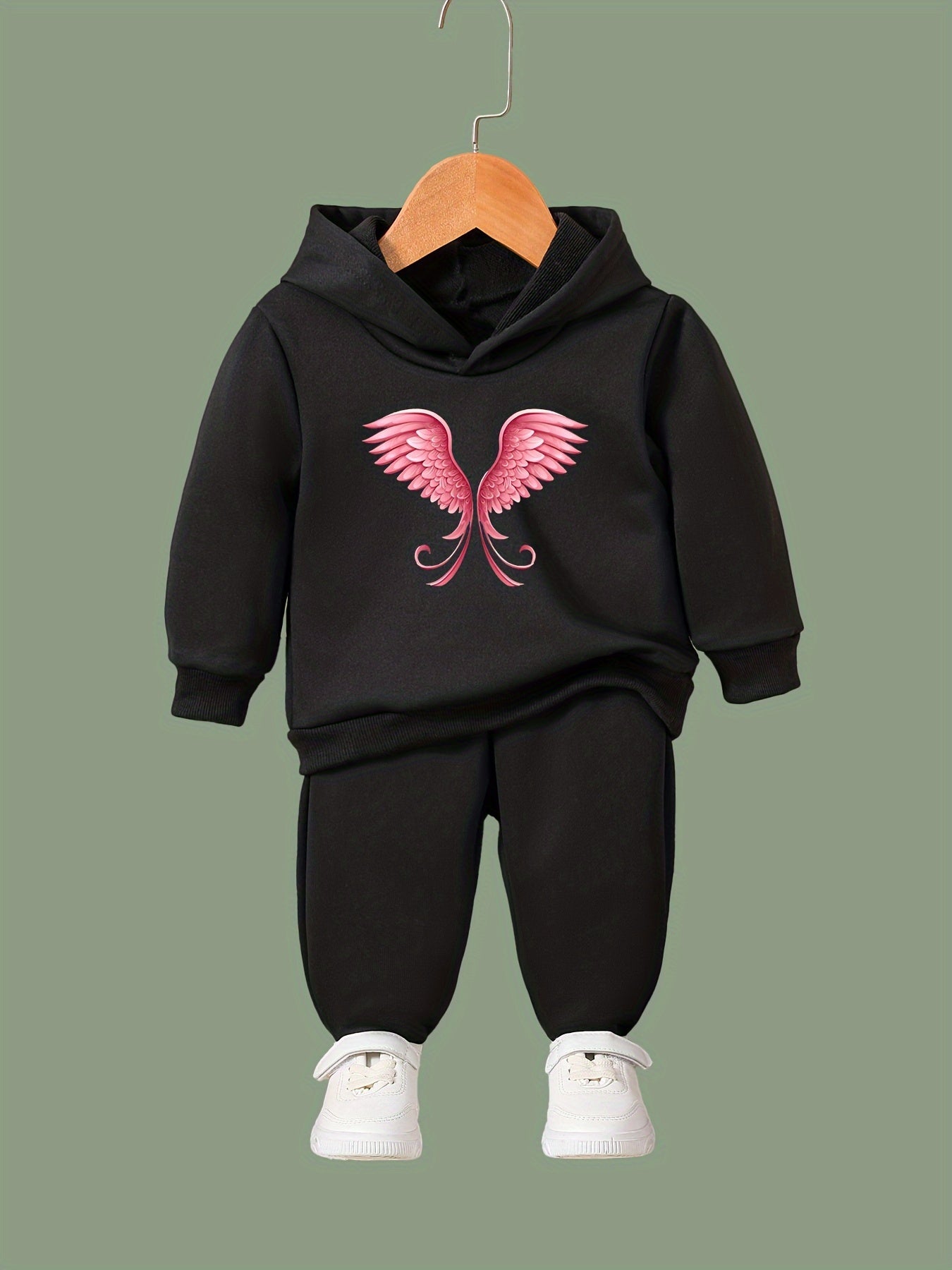 OERYUI 2pcs Sweet Wings Print Hoodies Pants Set for Spring Fall