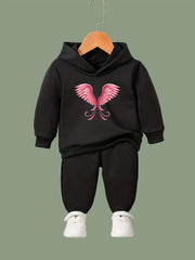 OERYUI 2pcs Sweet Wings Print Hoodies Pants Set for Spring Fall