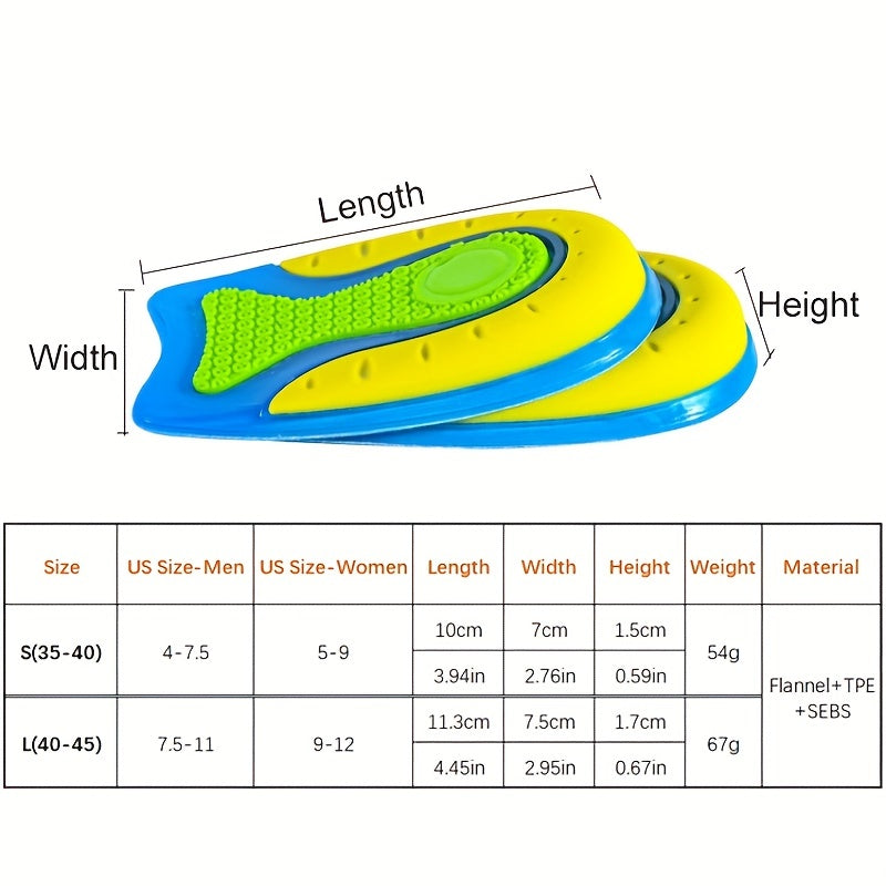 TPE Heightened Insole Height Increase Half Shoes Pad Men Women Soft Silicone Gel
