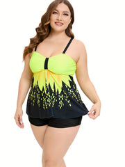 Women's Plus House Print Tankini Set Ruched Tank Top & Shorts