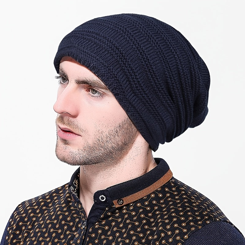 Double Layer Fleece Winter Men Warm Knitted Hat for Snow