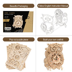 3D Wooden Owl Clock Puzzle Gift & Home Decor for Adults