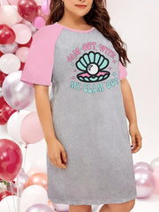 Casual Nightdress Women's Plus Shell & Pearl Print Tee Sleep Dress