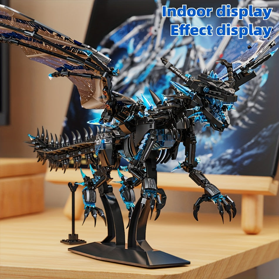 Fire Ice Dragon Building Blocks Detailed Model Kit with Red & Gold Accents