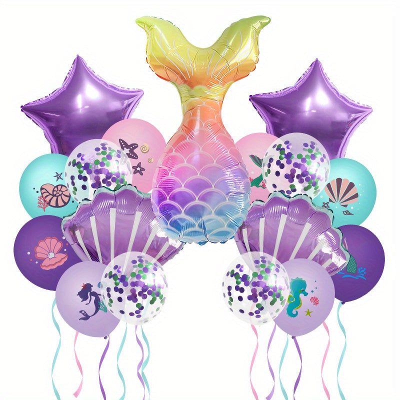 Mermaid Birthday Party Decorations: Happy Birthday Flag, Balloons, Ocean Theme