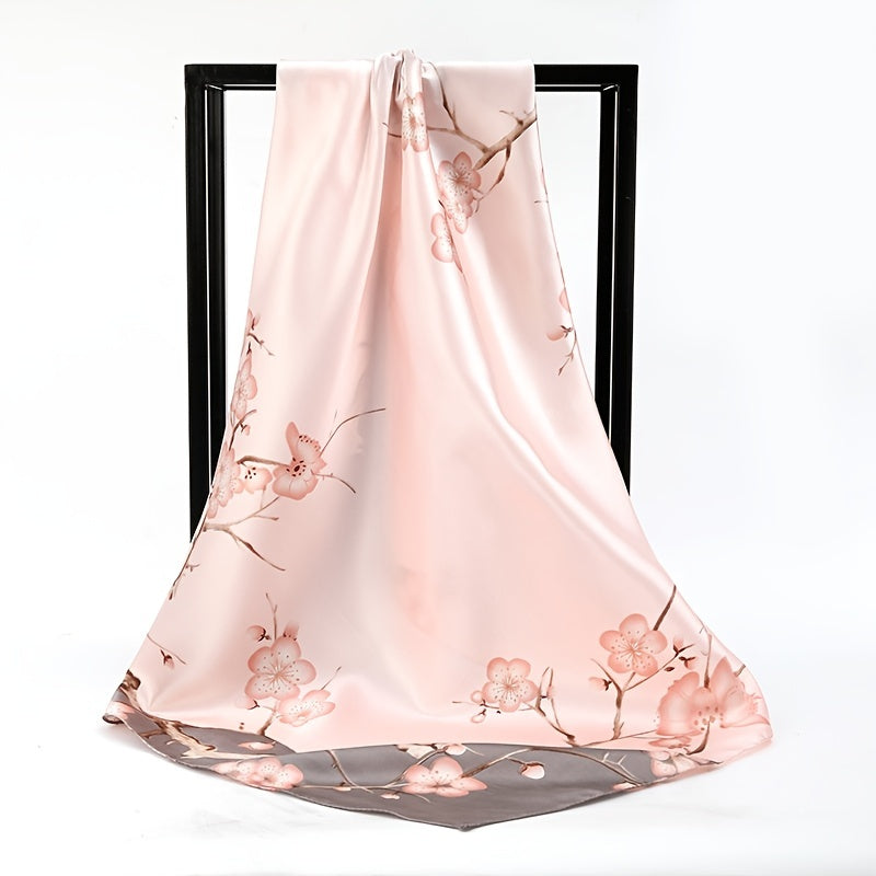 Flower Print Square Scarf Winter Warm Silk Scarf For Women