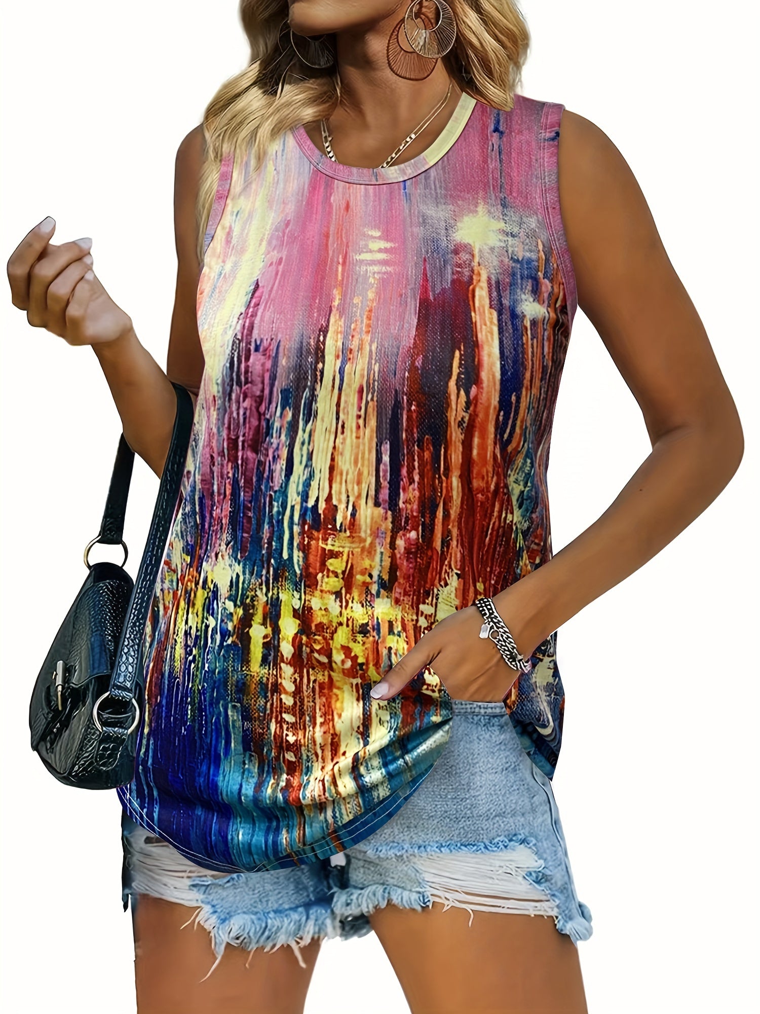 Casual Tank Top Round Neck High Stretch Tank Top