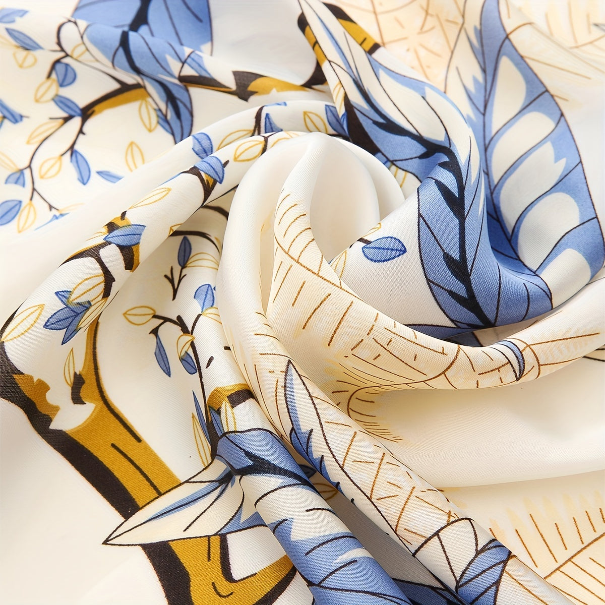 Leaf Print Bandana Satin Square Scarf Neckerchief Head Wrap