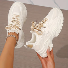 Women's Platform Mesh Sneakers Lace Up Low Round Toe Heightening Non slip Shoes