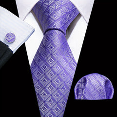 Barry Wang Men's Tie Silk Plaid Jacquard Tie Cufflinks Scarf Set