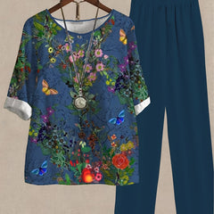 Women's Plus Floral Print Top & Solid Wide Leg Pants 2 Piece Set
