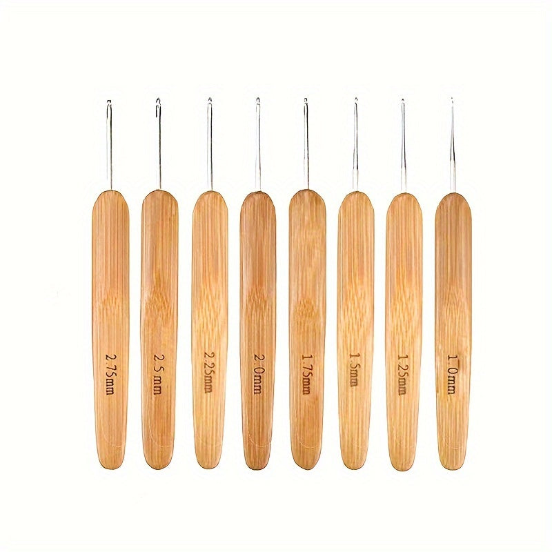 10pcs Carbonized Bamboo Handle Crochet Knitting Tools Set