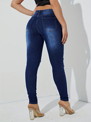 Stretchy High Waist Skinny Jeans with Distressed Slash Pockets