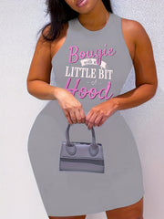 Slogan Print High Stretch Bodycon Cami Dress