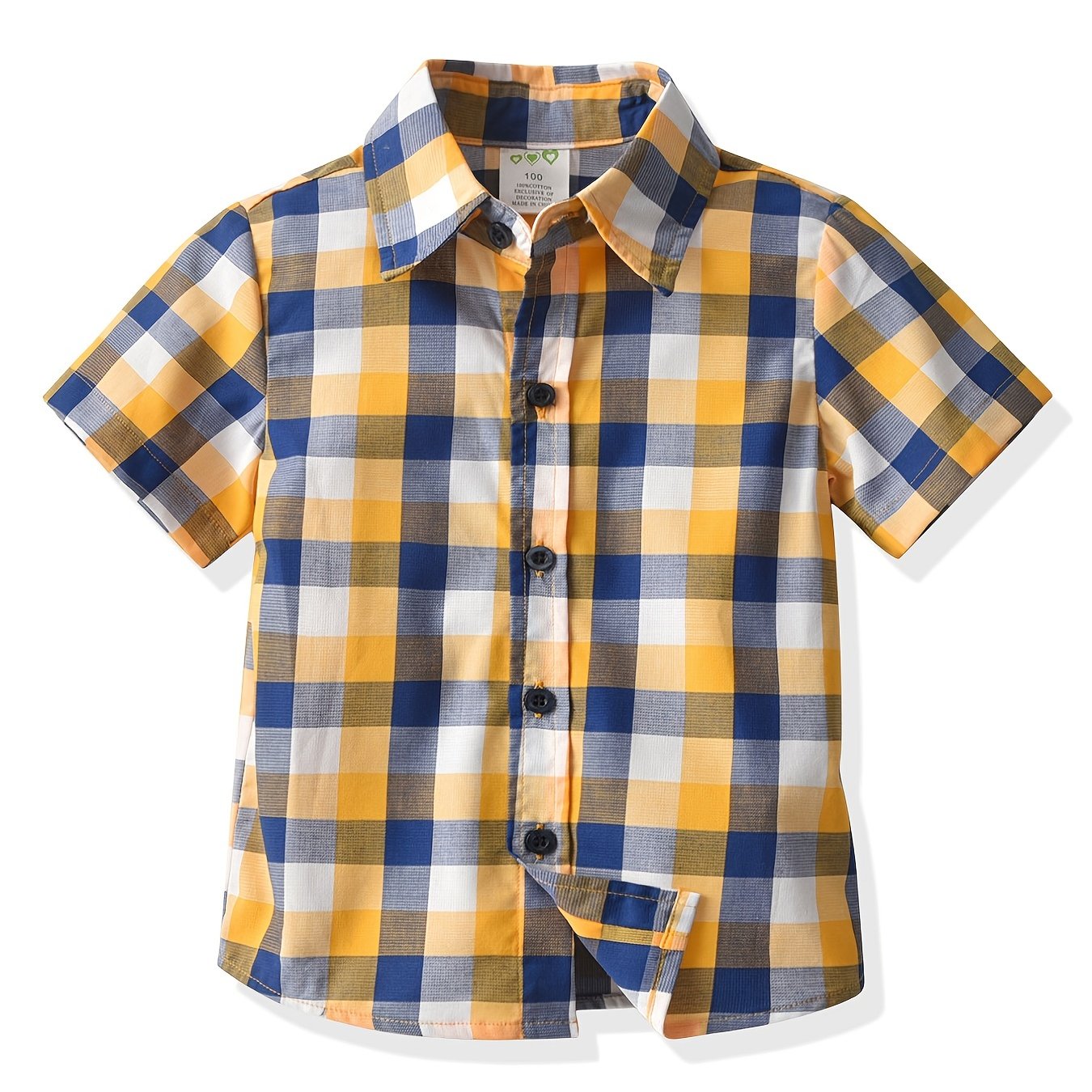 Plaid Lapel Shirt Boys Summer Casual Top