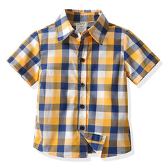 Plaid Lapel Shirt Boys Summer Casual Top