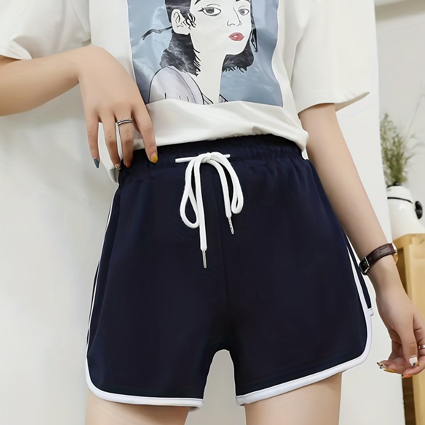 Women's Block Shorts Casual Elastic Loose Summer Beach Yoga Shorts
