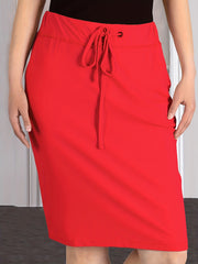 High Waist Tie Front Skirt Casual Knee Length Pocket Skirt