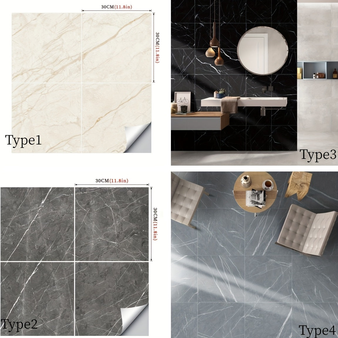 10pcs Marble Sticker Self Adhesive Waterproof PVC Tiles Floor Pops