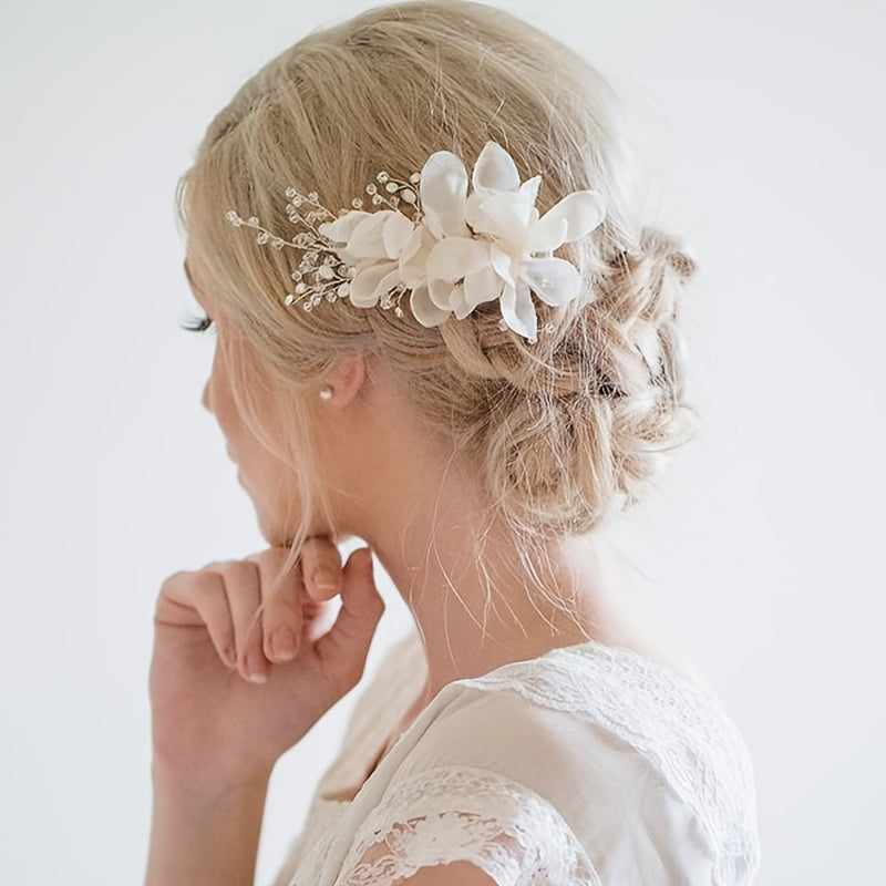 Crystal Flower Faux Pearl Beaded Hair Comb Pin Bridal Wedding Party Favor