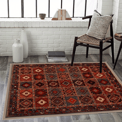 Bohemian Dark Red Pattern Large Area Carpet Non Slip Backing