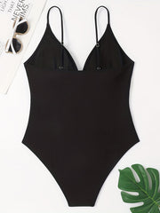 Casual Swimsuit Women's Solid Ruched Cami One Piece