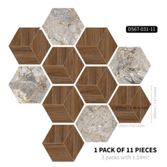 11pc Marble Wood Grain 3D Floor Sticker Hexagonal Tile Home Decor