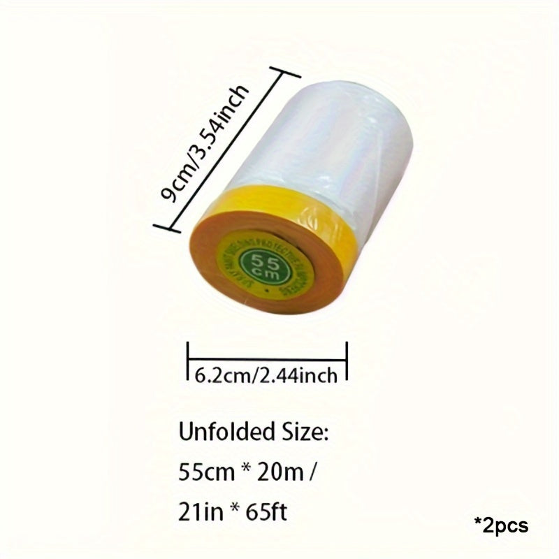 2pcs GREENO Pre Taped Masking Film Clear Plastic Sheeting Plastic Drop Cloths