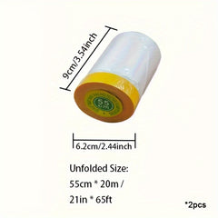 2pcs GREENO Pre Taped Masking Film Clear Plastic Sheeting Plastic Drop Cloths