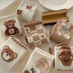 7 Pairs Cartoon Bear Print Socks Women's Stockings & Hosiery