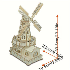 Intricate 3D Wooden Puzzle Windmill Model Kit with Detailed Skills