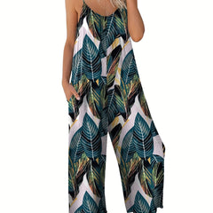 Graphic Print Wide Leg Jumpsuit Spaghetti Strap Sleeveless