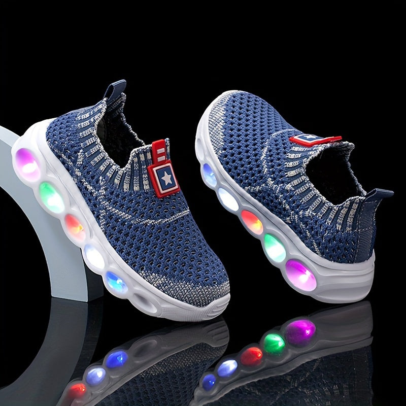 Boy's Woven Knit Slip On LED Light Up Sock Shoes