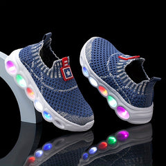 Boy's Woven Knit Slip On LED Light Up Sock Shoes