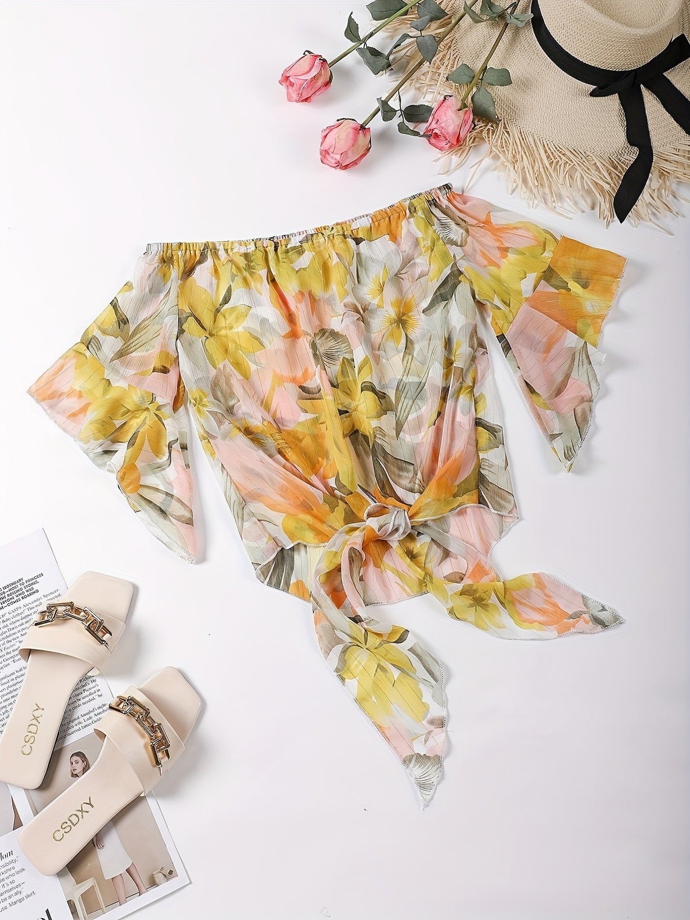Floral Off Shoulder Ruffle Blouse for Women