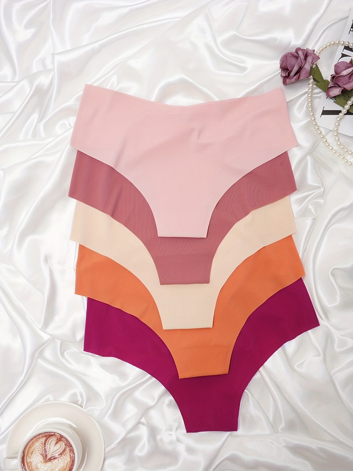 5pcs Seamless Solid Briefs Stretchy Intimates Panties Women's Lingerie