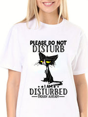 Cartoon Cat Print T-shirt Short Sleeve Graphic Tee Women's Summer Tops