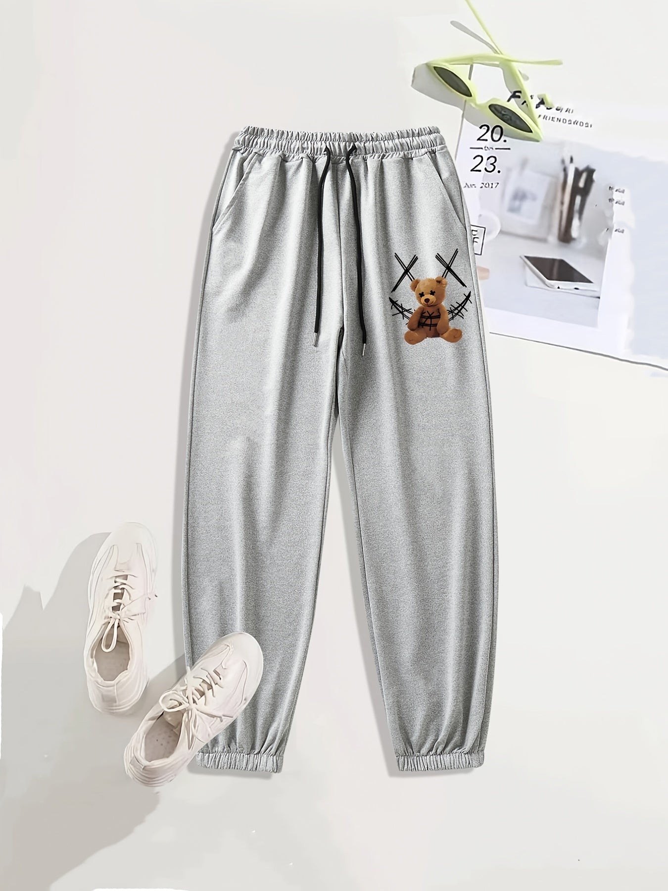 Bear Print Casual Sports Pants Drawstring Jogging Pants Women's Sweatpants