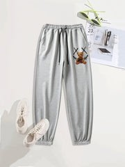 Bear Print Casual Sports Pants Drawstring Jogging Pants Women's Sweatpants